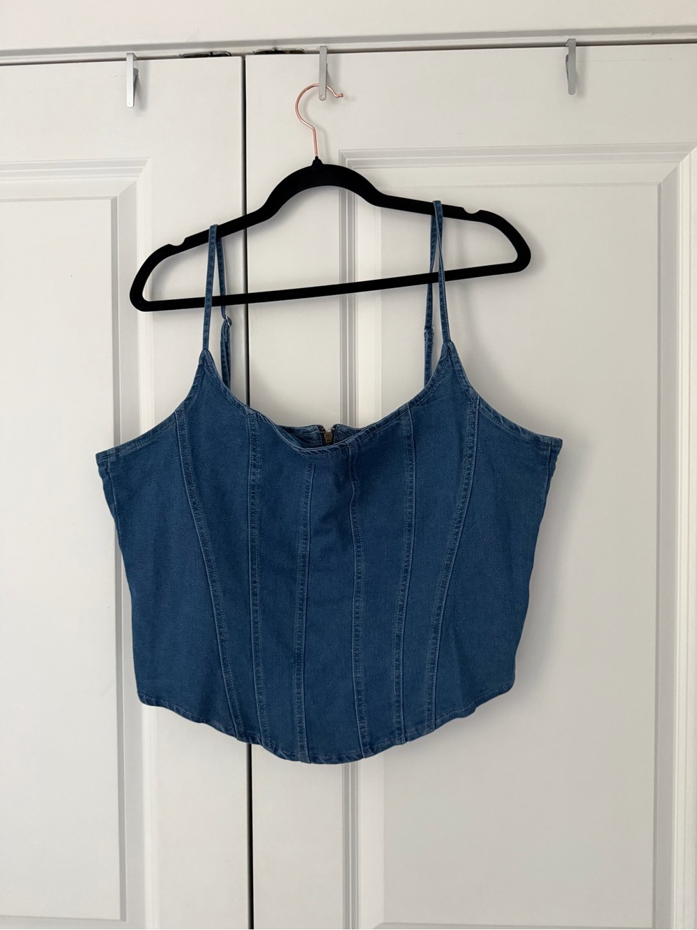 Blue Denim Corset Tank Top - Women's Spaghetti Strap